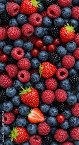 Vibrant assortment of fresh, ripe berries creating a colorful and appealing natural backdrop. Perfect for health, food, or summer themes ,raw ,fruit ,ripe