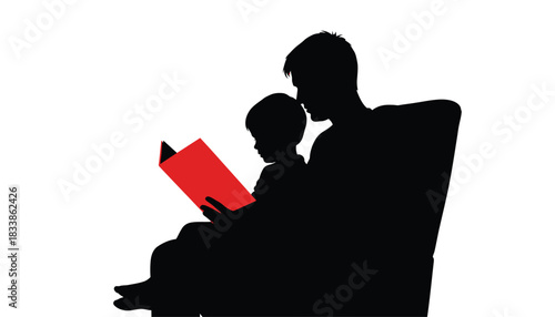 Silhouette of a father reading a book to his child a heartwarming moment isolated on white