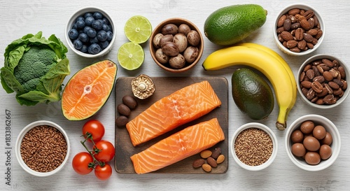 Vibrant assortment of fresh, wholesome foods showcasing essential nutrients for optimal health and dietary balance and energy ,raw food ,healthy lifestyle ,growth