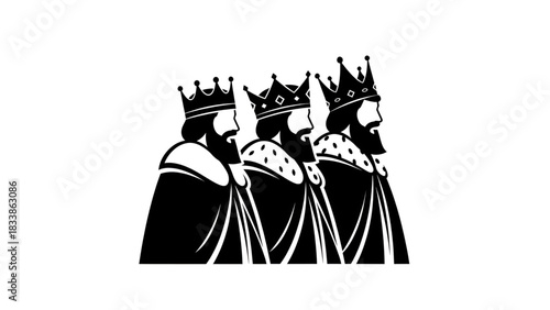 Epiphany kings silhouette in classic black art style showing three royal figures on white background created for reyes tradition and festive concept suitable for creative illustration and holiday 