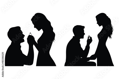 Couple proposal silhouettes engagement ring proposal