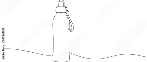 Single line drawing of a reusable water bottle with strap