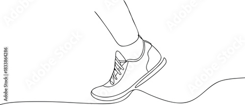 Single line drawing of a running shoe in motion sneaker