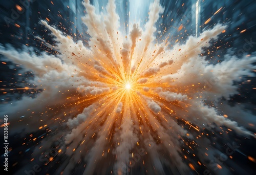 Dynamic Particle Explosion with Glowing Dust Fragments
