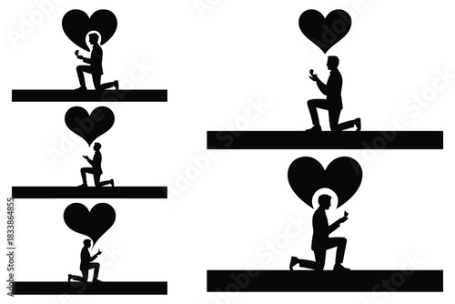 Man proposing with ring and heart silhouette proposal