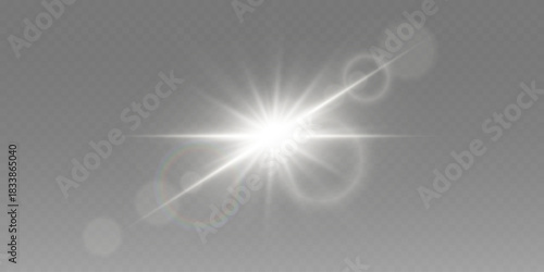 White light effect of star and explosion with rays.