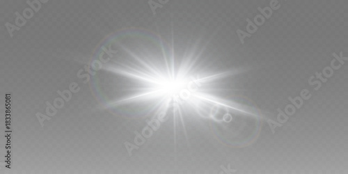 White light effect of star and explosion with rays.