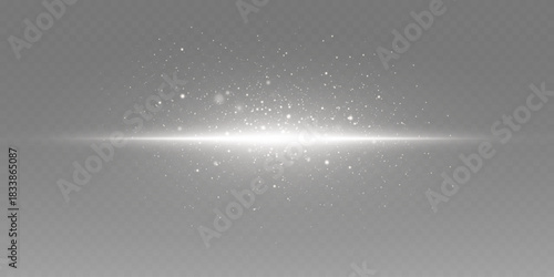 Shining light effect of explosion and particles. Light line with light reflection.