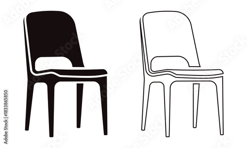 Modern minimalist chair silhouette and outline on a white background for design