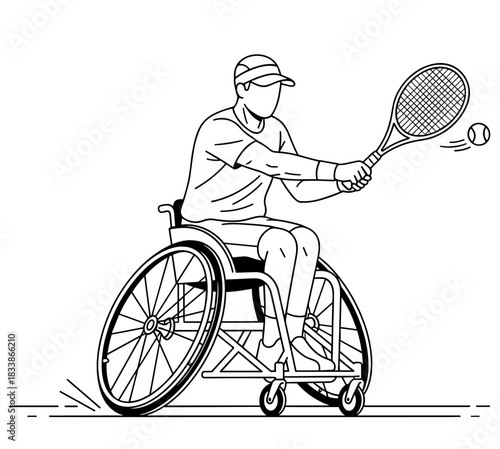 Wheelchair tennis player hitting ball
