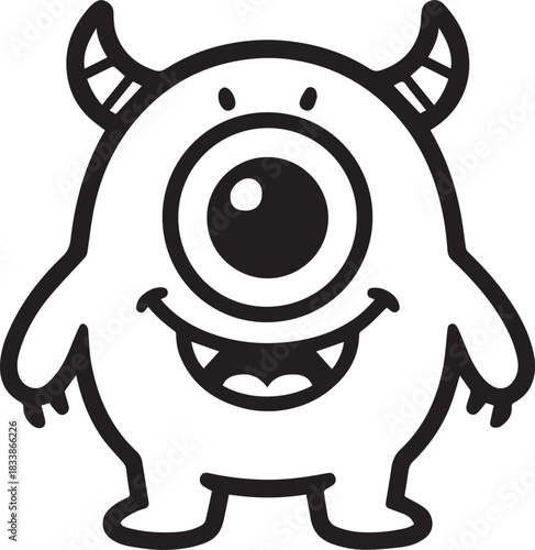 A charming cartoon monster, with one eye and friendly demeanor, embodies whimsy and fun in a simple, playful illustration.
