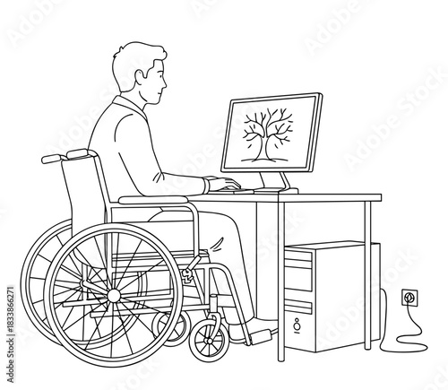 Man in wheelchair using computer