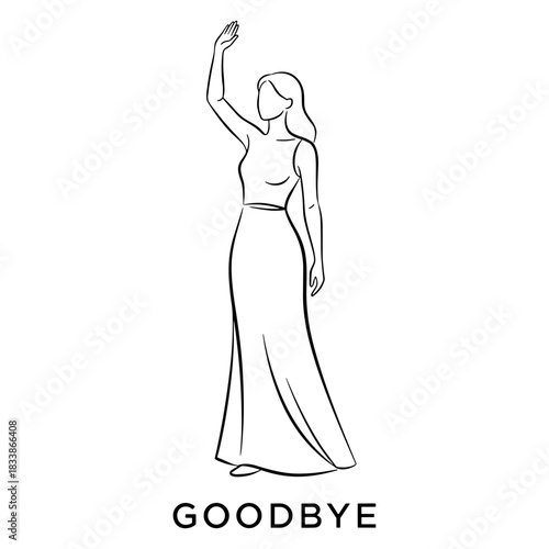 Woman waving goodbye in elegant dress