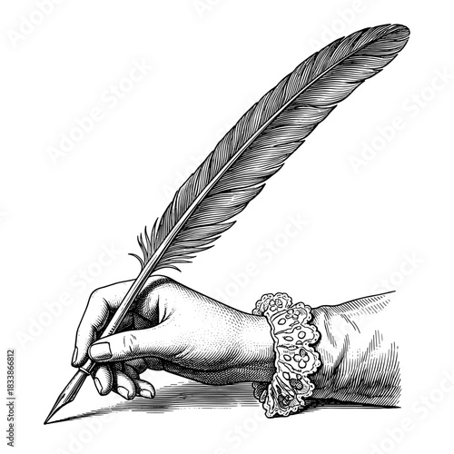 Hand writing with quill pen in vintage style