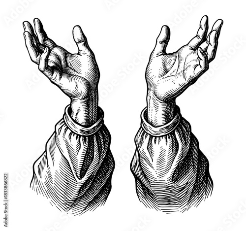 Two hands with palms up in vintage style