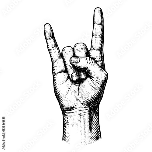 Hand making rock on gesture in vintage style