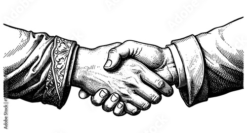  Vintage handshake illustration in engraving style