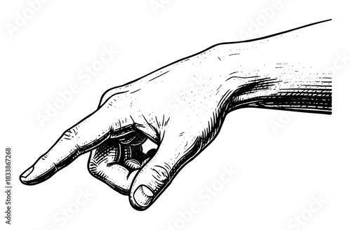 Pointing hand vintage etching illustration