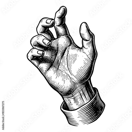 Hand making gesture in vintage engraving style