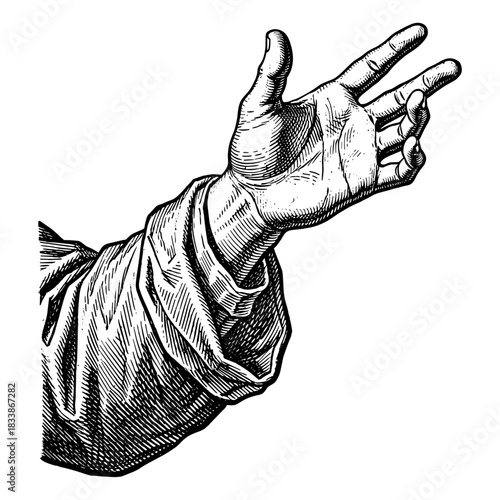 Raised right hand with draped sleeve vintage