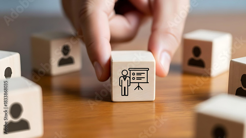 Strategic business presentation planning with team roles and growth strategy, conceptual leadership and career coaching for collaborative success