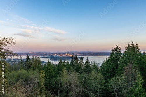 Vancouver city skyline at sunset from Cypress Mountain in Canada
