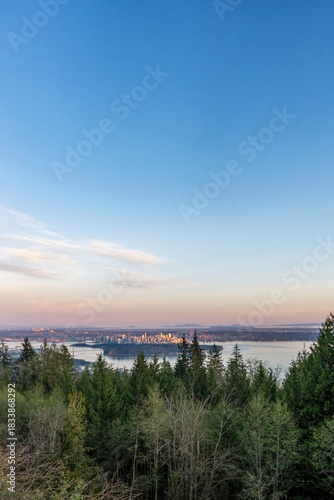 Vancouver city skyline at sunset from Cypress Mountain in Canada