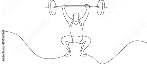 Weightlifter performing a clean and jerk in single line art