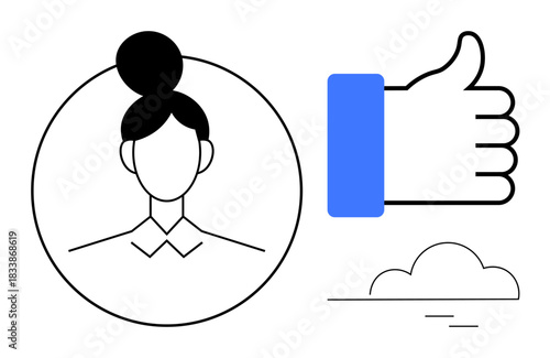 User profile. User profile icon paired with a thumbs-up gesture approval or success. User profile concept for identity, online platforms, social media, and communication