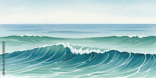 Watercolor painting of ocean waves a serene seascape with turquoise water perfect for backgrounds and coastal themes