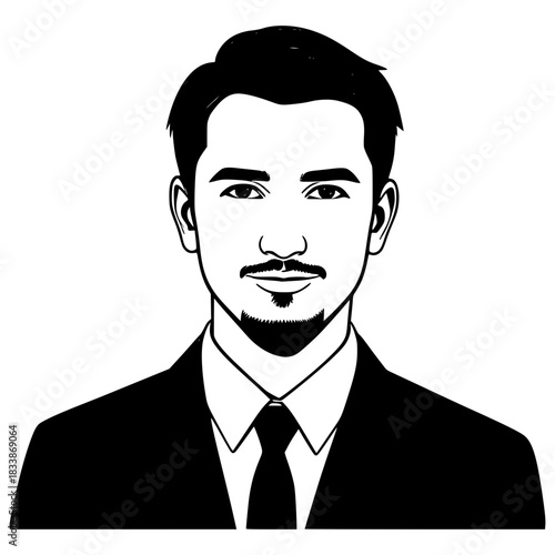 Sophisticated Portrait: A distinguished individual, exuding confidence and professionalism, is captured in an elegant monochrome portrait, dressed in formal attire.