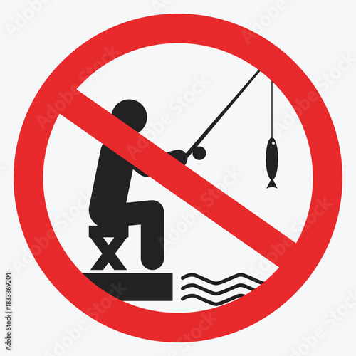 Isolated silhouette illustration of a fishing prohibition sign. A sign prohibiting fishing in this area.
