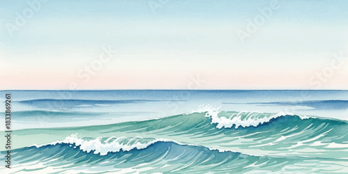 Watercolor ocean wave illustration calm sea with horizon perfect for backgrounds and coastal designs