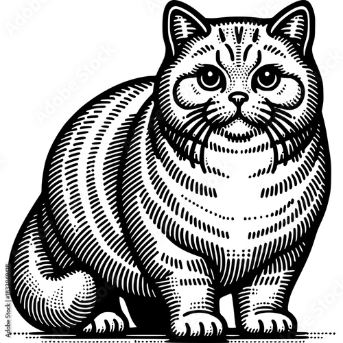 Majestic Feline: A charming portrayal of a single cat, rendered in elegant black and white. Its captivating eyes and detailed fur exude an air of gentle grace and poise.