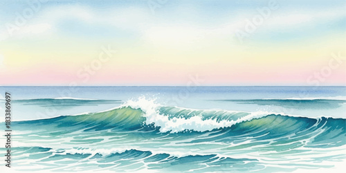Watercolor ocean waves illustration depicting a serene seascape perfect for backgrounds and artistic projects