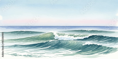 Watercolor ocean waves illustration calm sea with gentle waves serene seascape for backgrounds and designs