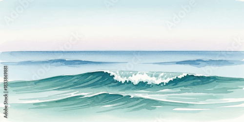 Watercolor ocean wave illustration calm sea with horizon perfect for travel and summer designs
