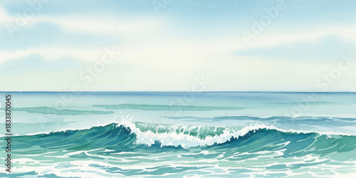 Watercolor painting of ocean waves a tranquil seascape illustration perfect for backgrounds and coastal themes
