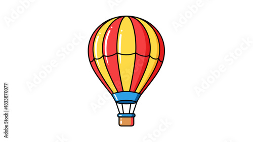 Colorful hot air balloon with red and yellow stripes on white background
