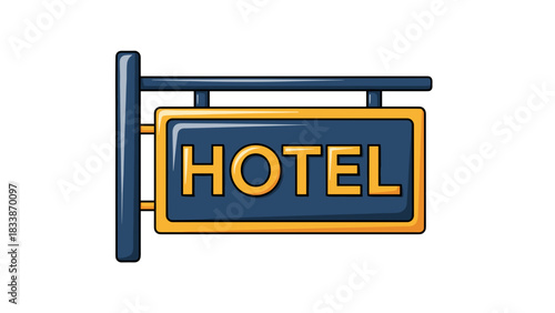 Signboard with "HOTEL" inscription in bold letters on white background