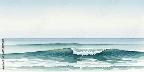 Watercolor ocean wave illustration calm sea scenery with horizon for travel and nature-themed designs