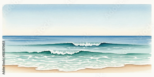 Watercolor ocean waves illustration calm sea with gentle waves perfect for travel and summer themed designs