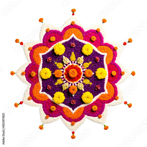 Festive Floral Mandala: An intricate floral mandala with a burst of colors, created with flowers and vibrant details, adding a touch of elegance and artistic flair.