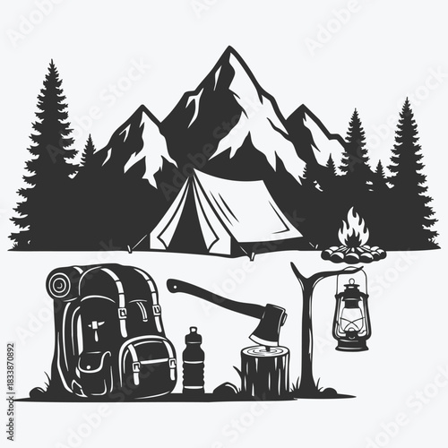 Mountain Adventure Camping Silhouette Set