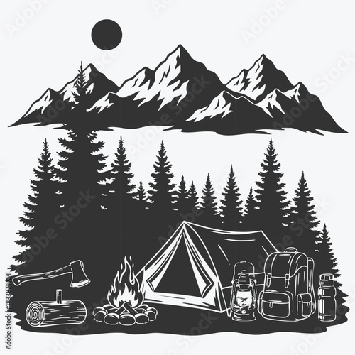 Mountain Adventure Camping Silhouette Set