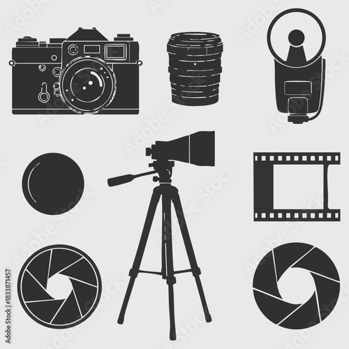 Retro Camera Silhouette Icon Set