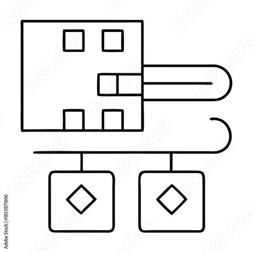 Simple line drawing of a sled with square and diamond shapes on transparent background