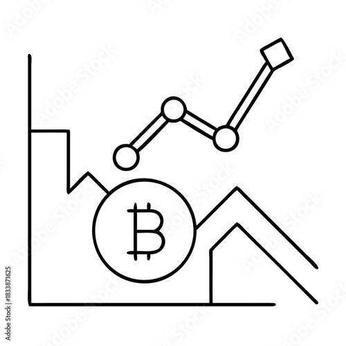 Bitcoin chart showing volatility and upward trend line on transparent background