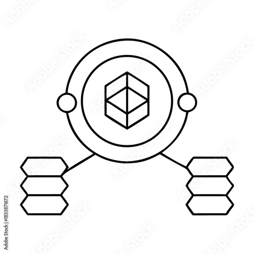 Geometric design showing a central cube and connected shapes on transparent background