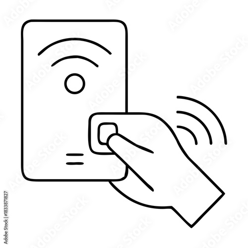 Hand holding a card with wireless symbol and fingerprint on transparent background